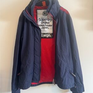 Superdry Navy Windbreaker Jacket with Red Lining